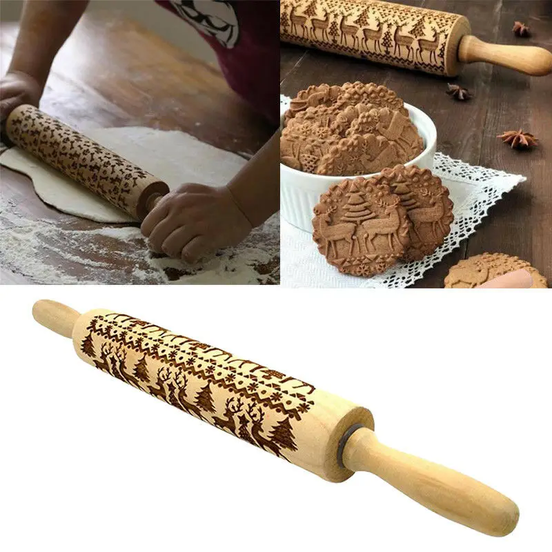 Новейшая деревянная Скалка в виде рождественского оленя для тиснения печенья