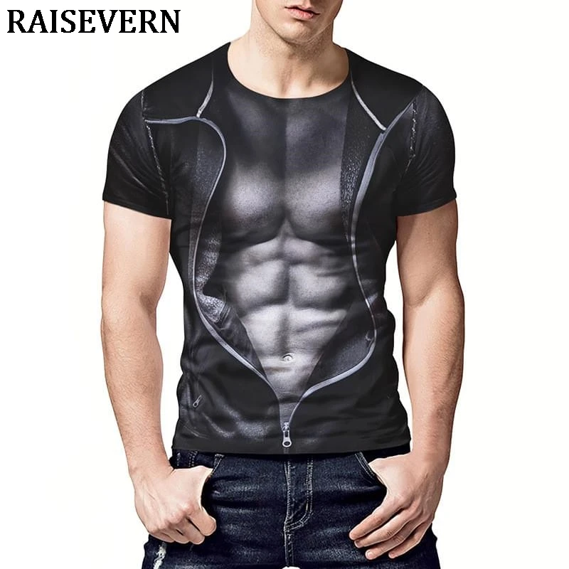 Имитация 2 шт Мышцы Грудь 3D футболка мужские футболки топы Летняя Camisa Masculina