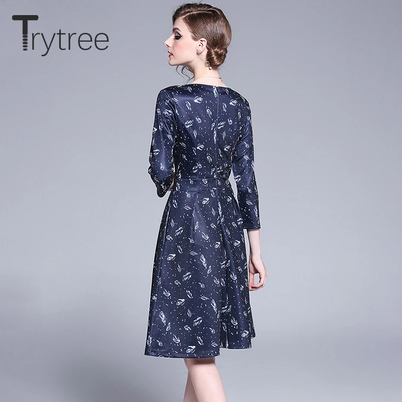 Trytree весеннее летнее платье Элегантное ТРАПЕЦИЕВИДНОЕ женское с карманами три