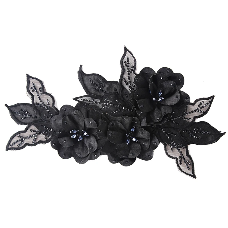 2 шт. черные вышитые бисером Стразы 3D Цветочная вышивка дизайнерские нашивки