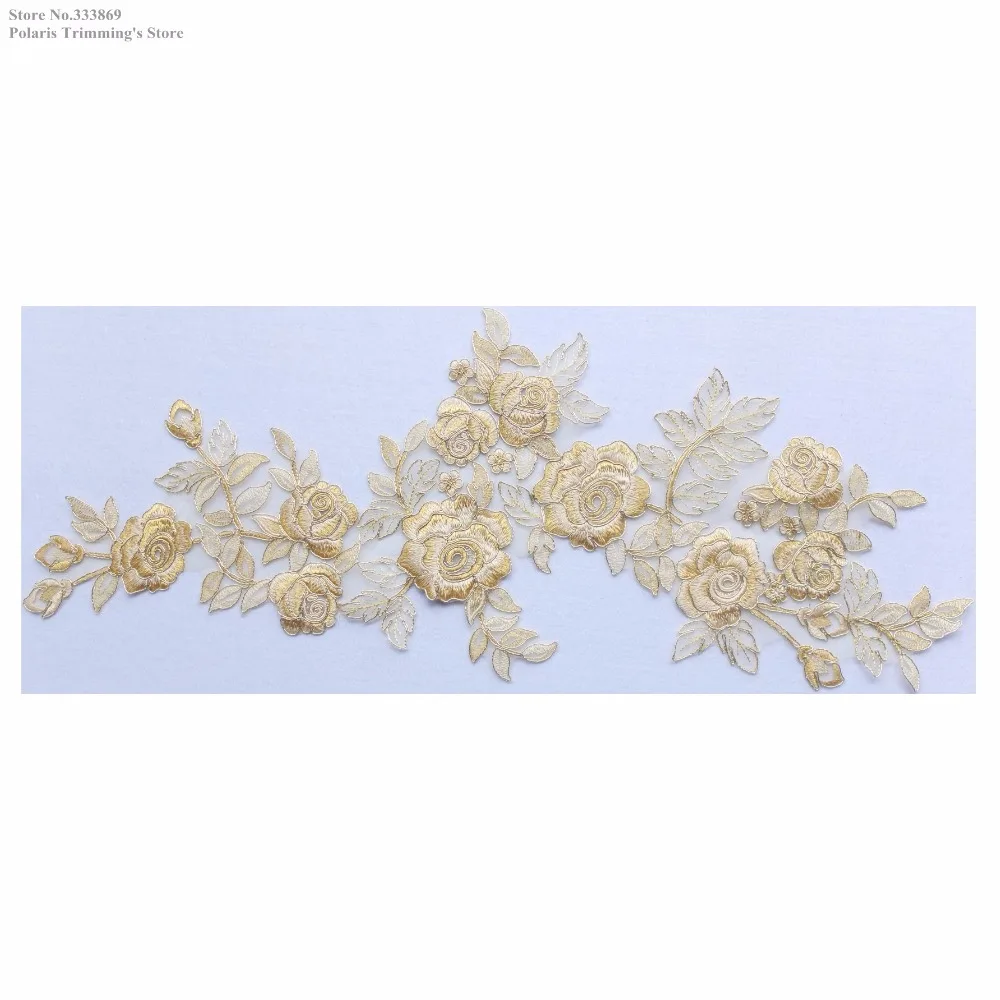 Новое Золотое/кремовое цветочное Аппликации из вышитого кружева воротник