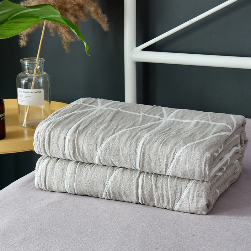 3 Слои хлопковое газовое муслиновые одеяла мягкие летние покрывало 150*200 200*230 см крашенная в пряже с геометрическим рисунком, серый, розовый, голубой, оранжевый