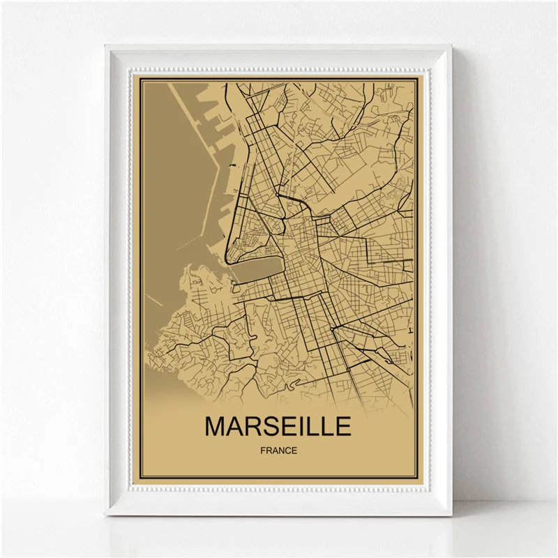 Франция город Марсель Винтаж плакат krafts бумаги карта мира Ретро Живопись