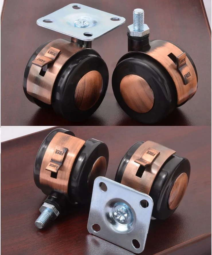 

4Pcs/Lot Premintehdw 2" Twin Swivel Wheel Caster locking plate universal furniture Castor Wit Brake Zinc Red Bronze