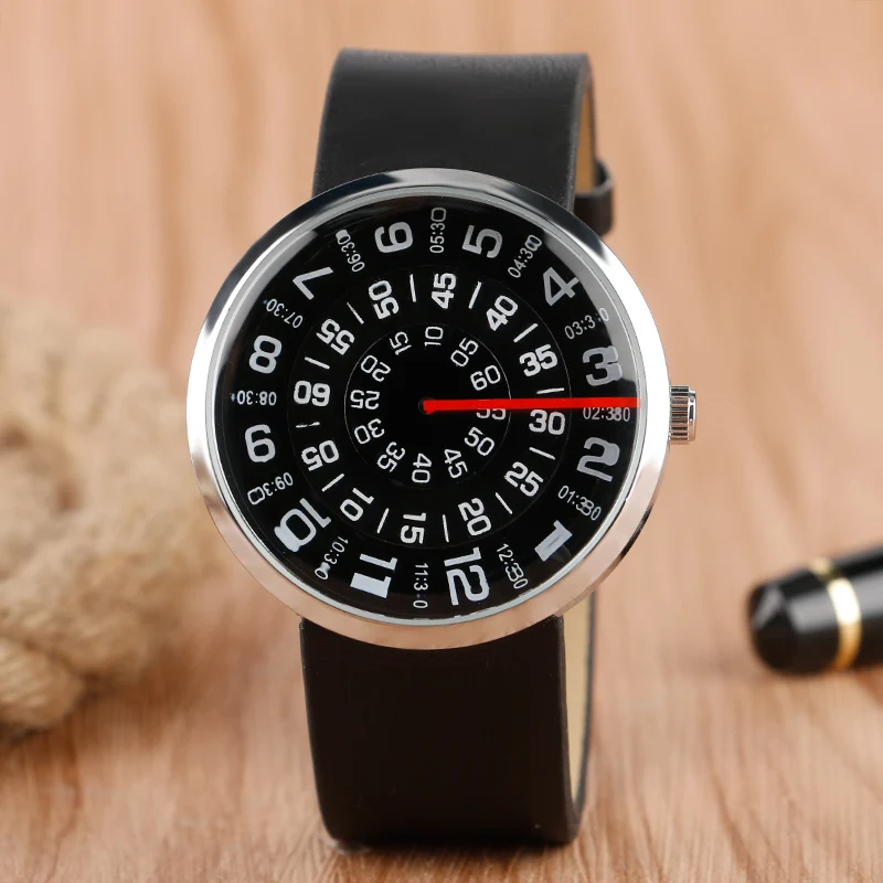 Часы мужские черные модные повседневные с кожаным циферблатом и белыми цифрами |