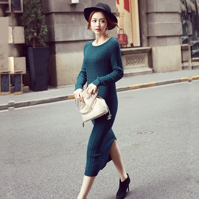 Wmwmnu женское платье-свитер 2017 с длинными рукавами модное элегантное тонкое платье