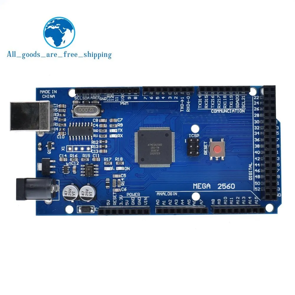 Плата TZT Mega 2560 R3 Mega2560 REV3 (ATmega2560 16AU CH340G) на USB кабеле совместимом с arduino [с линией]|mega2560