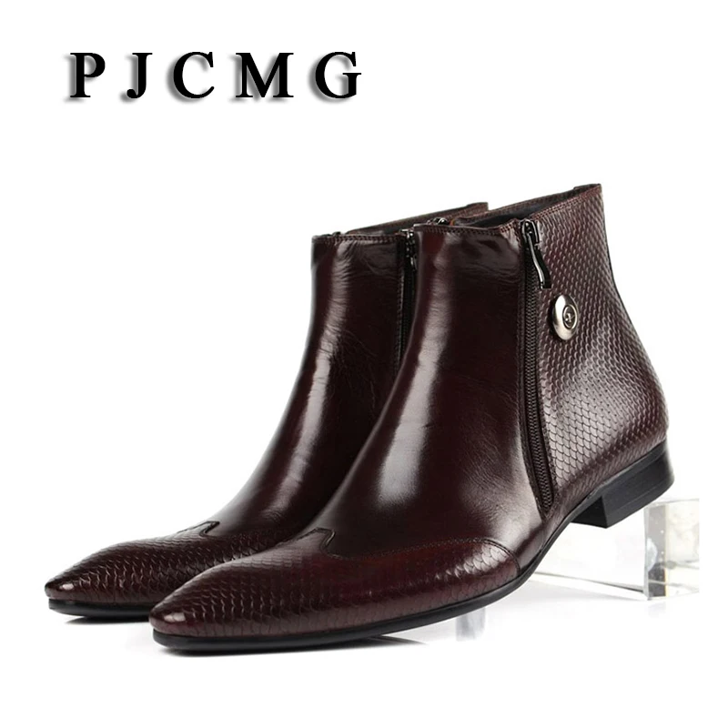 Новинка PJCMG из воловьей кожи с острым носком модная мужская рабочая обувь на