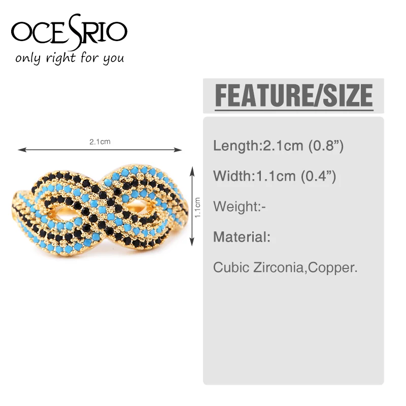 Женское кольцо с синими волнами OCESRIO Винтажное цирконием для вечеринки турецкое