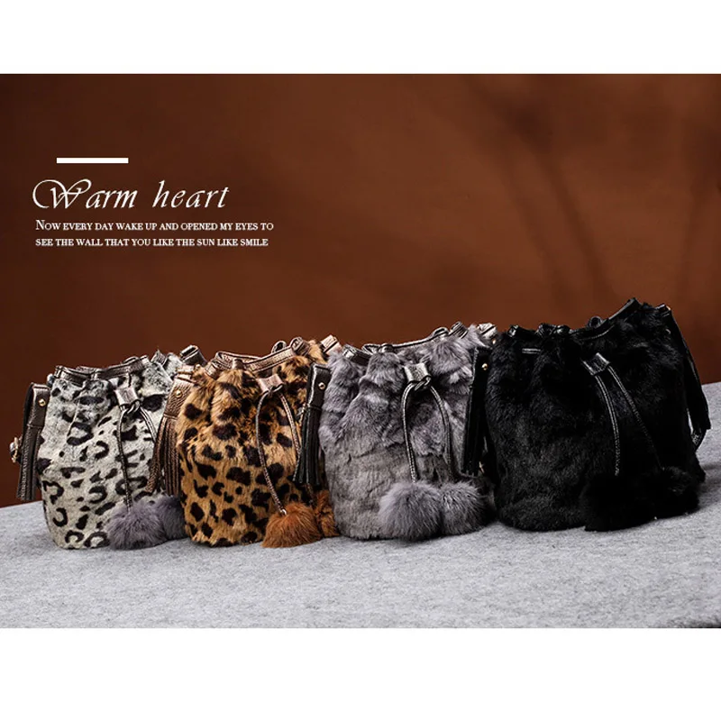 Модная женская сумка через плечо из искусственного меха леопардовая сумка-ведро