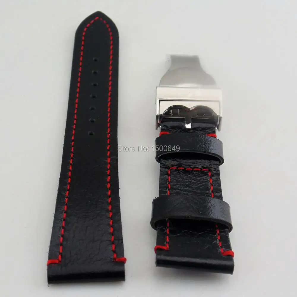 

22mm black Strap with red line deployment buckle fit mens watches