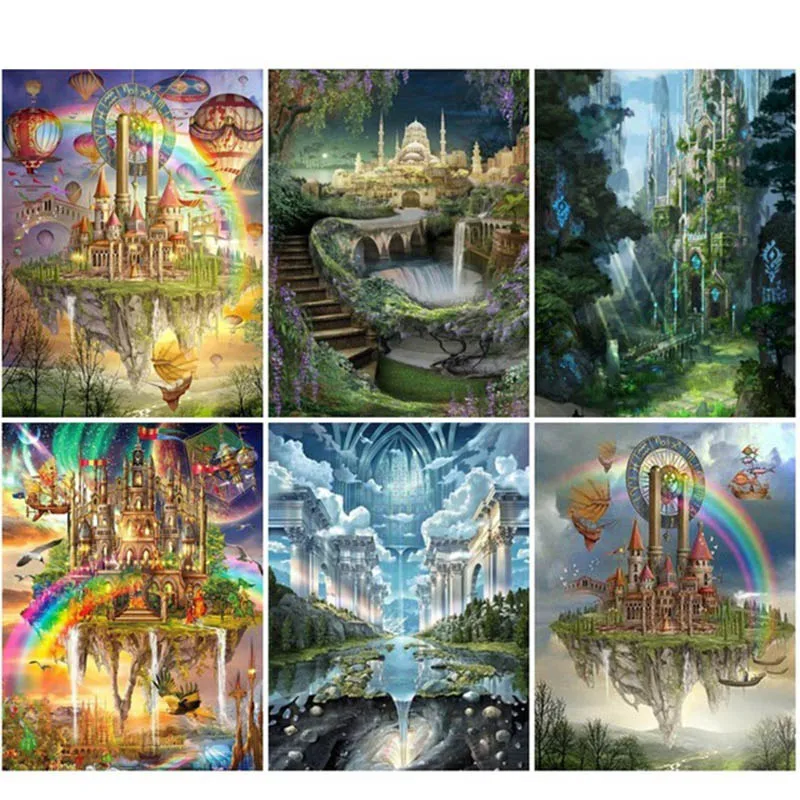 

DIY Diamond Painting Landscape Forest Castle Cross Stitch Mosaic Diamond Painting Scenery Full Square/Round Home Decor Gift