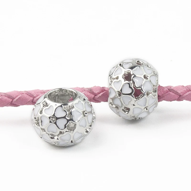 Розовый эмалированный цветок бисера европейские бусины шарма Браслеты ожерелья