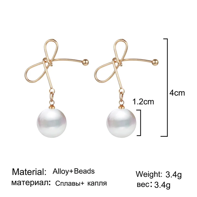 Элегантные корейские серьги подвески с искусственным жемчугом бант золотого