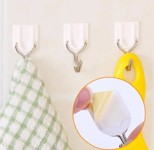 

18pcs White Self-adhesive Wall Hook Towel Hanger Sticky Hook Wall Key Holder Door Hooks Coat Hook Kitchen Bathroom Holder