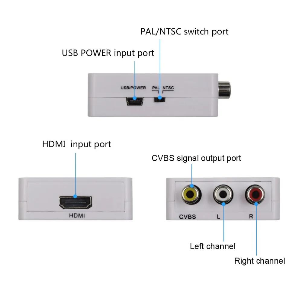 HDMI to 3RCA 1080P Audio Video Converter HDMI2AV HD Adapter CVBS Support PAL/NTSC with USB Cable for charging | Электроника
