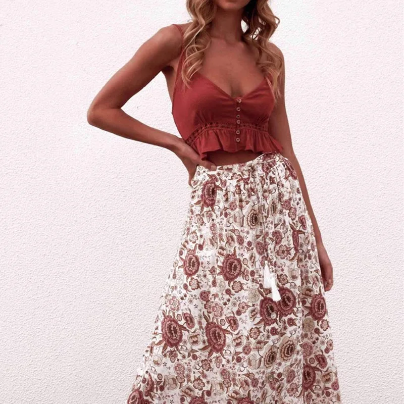 Orange Red Nadafair белые кружевные женские короткие топы с пуговицами Boho Летний фестивальный Топ Сексуальные вечерние женские топы с v-образным вырезом - Цвет: Orange Red