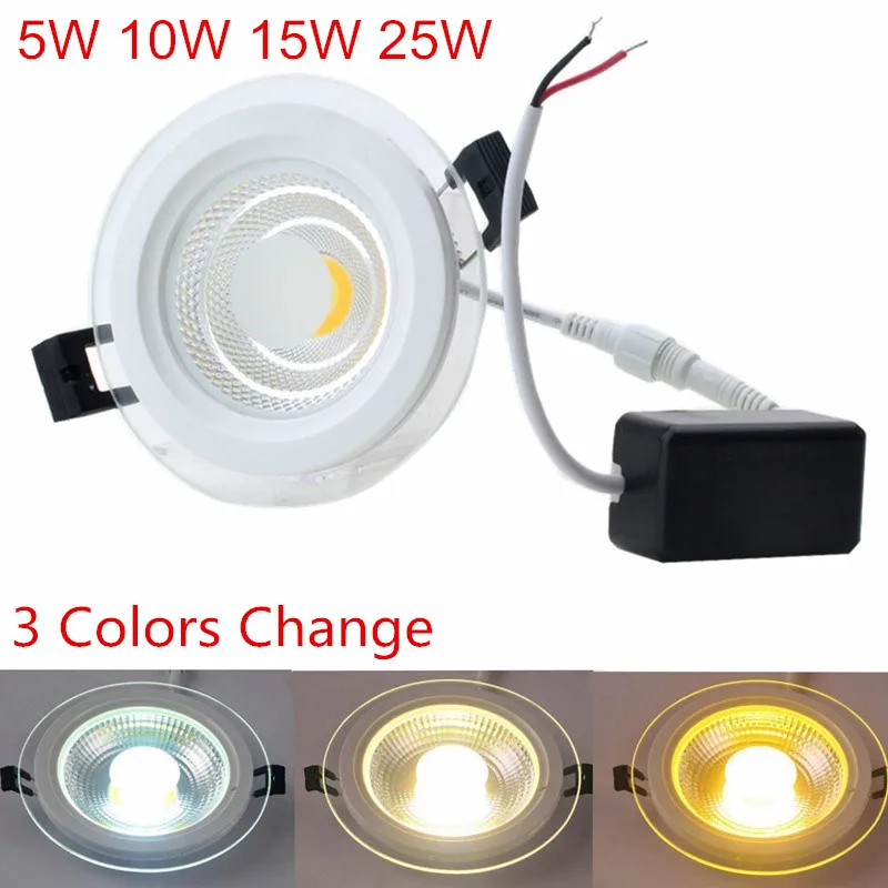 

5W 10W 15W 25W LED COB Panel Light AC85-265V Recessed COB Downlight Glass Cover Down Light 3 Colors Change (3000K/4000K/6000K)