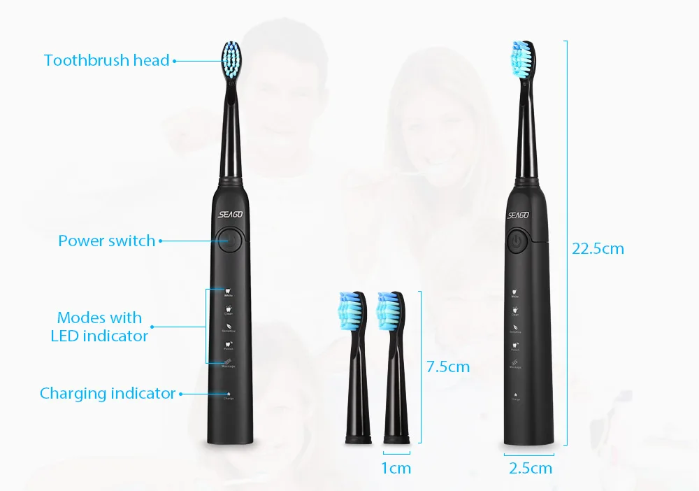 SEAGO SG-949, электрическая зубная щетка, USB зарядка, зубная щетка с 7 сменными головками для взрослых с таймером, аксессуары для щетки