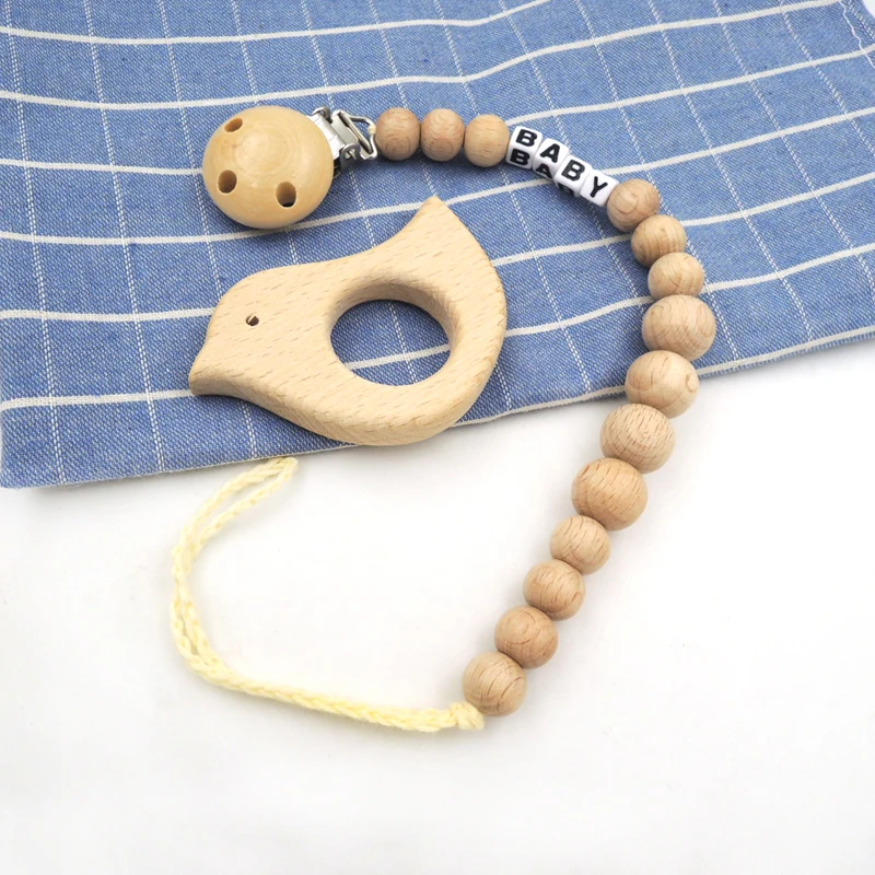 Регулируемый зажим для соски подвеска из бука в форме птицы деревянная цепочка с