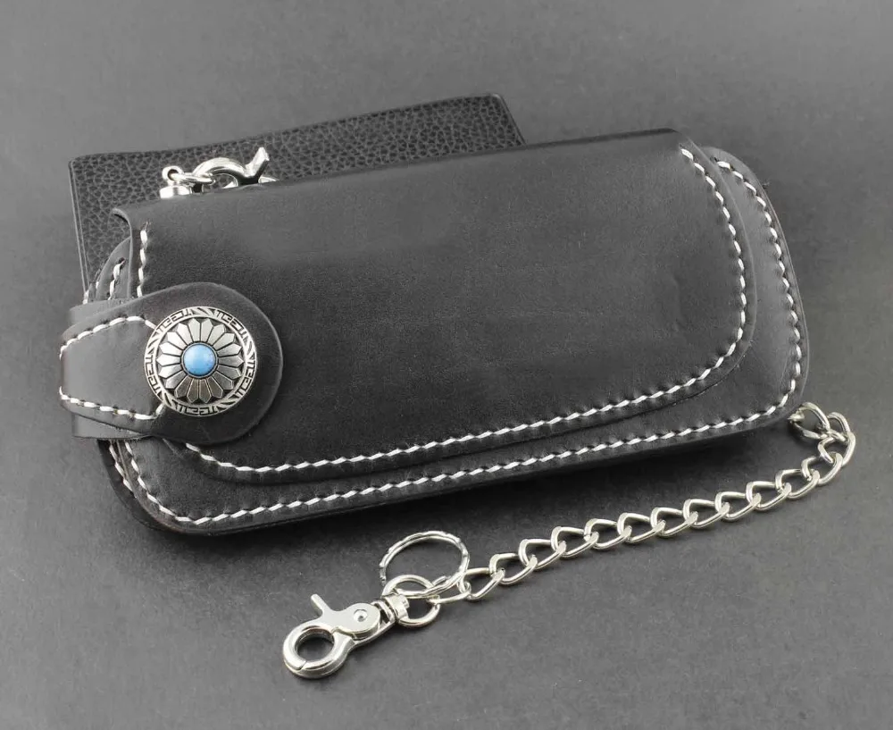 Черный Байкерский мотоциклетный кошелек с длинной цепочкой из металла|leather wallet