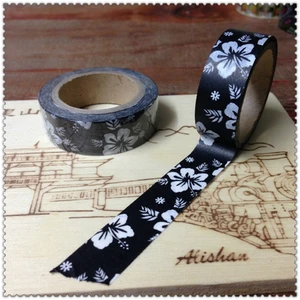 Красивая Высококачественная Васи бумажная лента15 мм * 10 м черный фон белый цветок Маскировка Япония васи лента