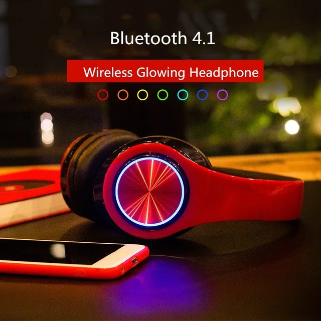 Светящиеся стерео шлем Аудио Bluetooth наушники Беспроводная большая гарнитура спортивные наушники микрофон светодиодный светильник TF FM для ПК телефона