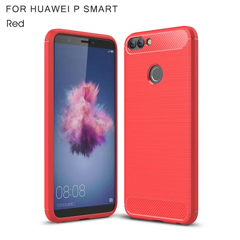 Углеродного волокна матовый Силиконовый чехол на Huawei P Smart чехлы случае чехля