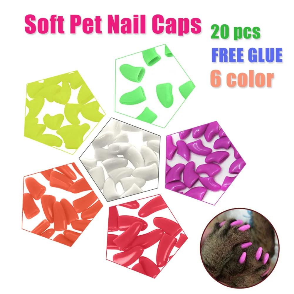 20 шт./компл. мягкие кошачьи колпачки для ногтей Pet Paw Claw Control защита домашних