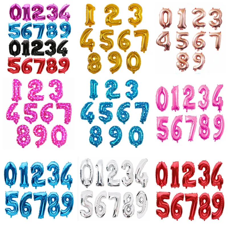 32 16 дюймов синий розовый воздушные шары из фольги в виде цифр надувные Юбилей