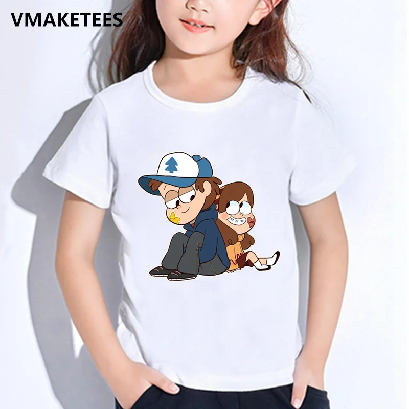 Для детей, на лето для мальчиков и девочек; футболки с рисунком Gravity Falls Гравити Фолз-чашечки сосна с рисунками героев мультфильма Детская футболка забавная одежда для малышей футболка, HKP2415