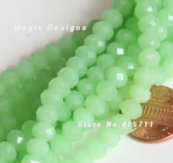 

C150627055 16inch Strand of Green glass Faceted Rondelle beads 4x6mm