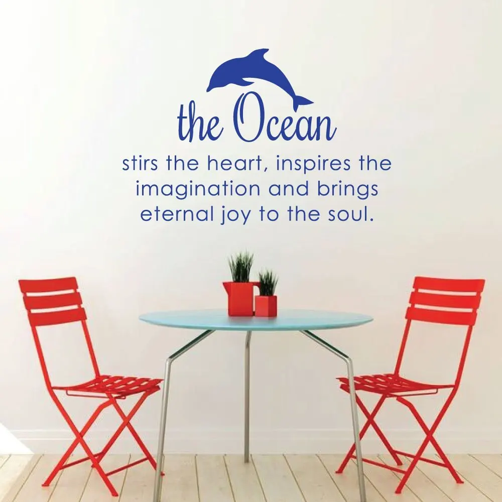 

Inspirational Vinyl Wall Decal Quotes The Ocean Stirs The Heart Wall Stickers For Kids Rooms Art Mural Dolphin Pattern DecorSY71