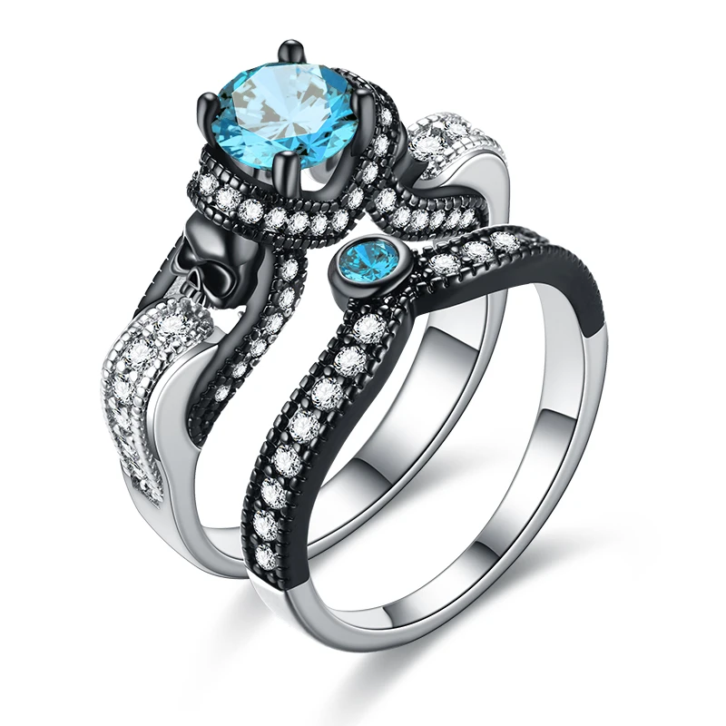 Vintage Black Color Skull Women Zircon Ring Set Punk Rings engagement ring Jewelry Dropshipping | Украшения и аксессуары
