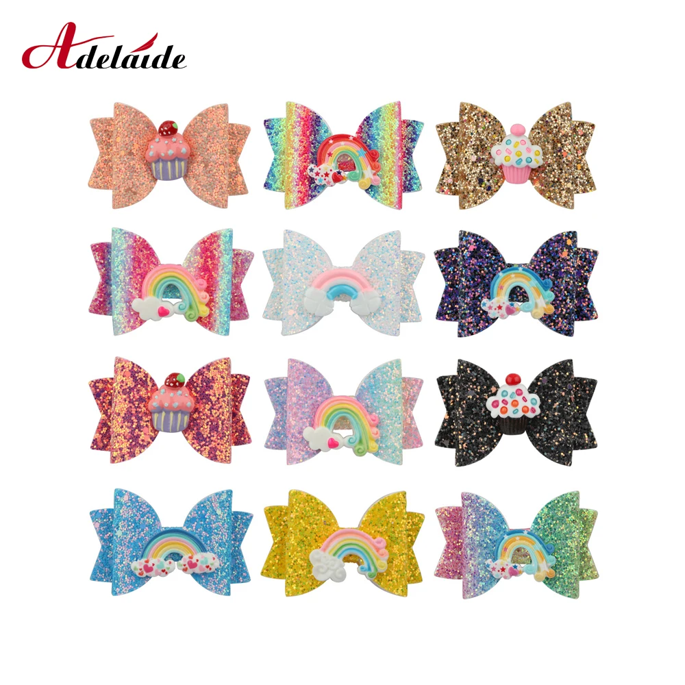 Головной убор для девочек 3 дюйма с блестками и радужным бантом зажим волос