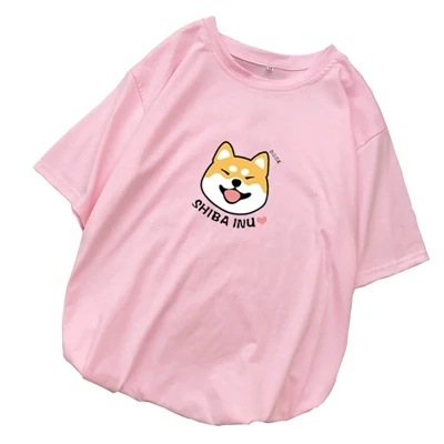 Pink Для женщин Harajuku футболка Kawaii милые shiba Inu Doge печатных футболка корейский Стиль Уличная хлопковые топы эстетическое camisas mujer Тройник - Цвет: Pink