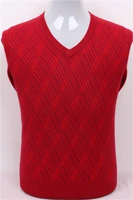 high grade goat cashmere plaid knit men fashion v neck loose thick pullover sweater red 2color s3xl