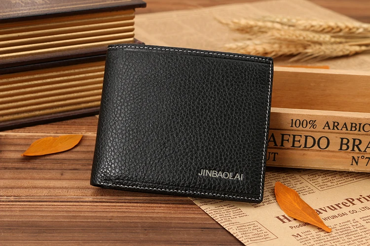 JINBAOLAI Simple Men Wallets Leather Genuine Card Holder Wallet Solid Short Male Purse Business Brand Wallets for men carteira
