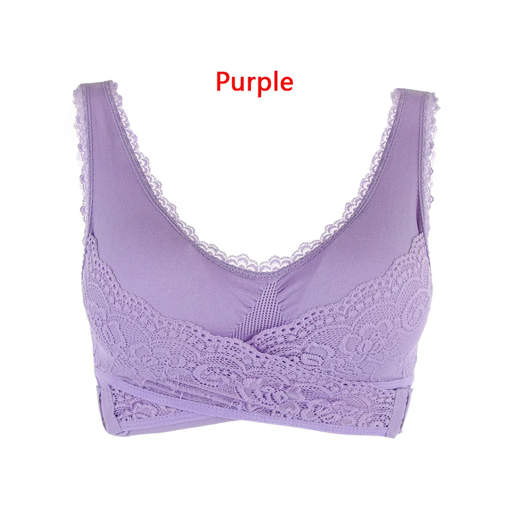 purple Нижнее белье, кружево, сплошной цвет, поперечная Боковая Пряжка, без ободков, собранное Спортивное нижнее белье, бюстгальтер для сна, спереди, поперечная Боковая Пряжка, укороченные топы - Цвет: purple