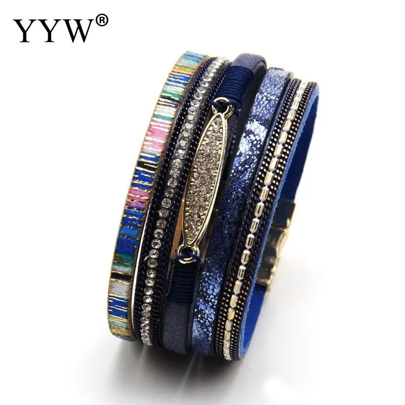 3 упак./лот стразы магнитная застежка браслеты богемные кожаные многослойные