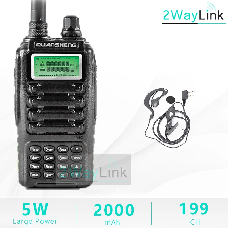 Add Earpiece Высокое качество QUANSHENG TG-UV2 Ham Радио Двухдиапазонная 5 Вт QUANSHENG TG UV2 VHF супергетеродинная рация FCC CE сертификация - Цвет: Add Earpiece
