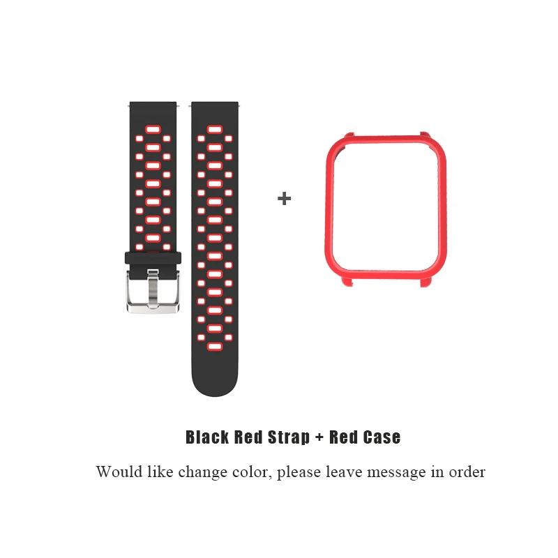 Black Red Red 20 мм спортивный силиконовый ремешок на запястье PC чехол для Xiaomi Huami Amazfit Bip BIT PACE Lite браслет Correa Smartwatch - Цвет: Black Red Red