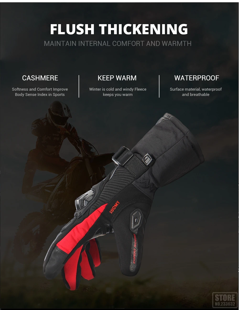 SUOMY Motorcycle Gloves Men Waterproof Windproof Winter Guantes Moto Gloves Touch Screen Motorbike Riding Gloves