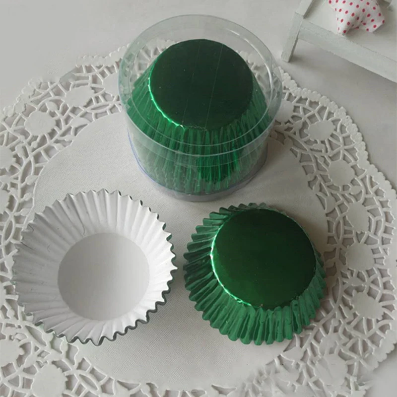 green 100 шт золото/серебро/красный/синий/черный/Роза фольги бумажные капкейки вкладыши чистый цвет выпечки кекса чашки обертки для пирожных чехол - Цвет: green