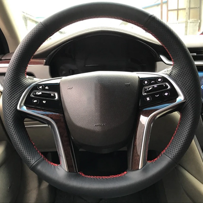 DIY Ручная прошитая черная искусственная кожа автомобильный чехол на руль для Cadillac XT5 XTS SRX CT6 аксессуары для интерьера
