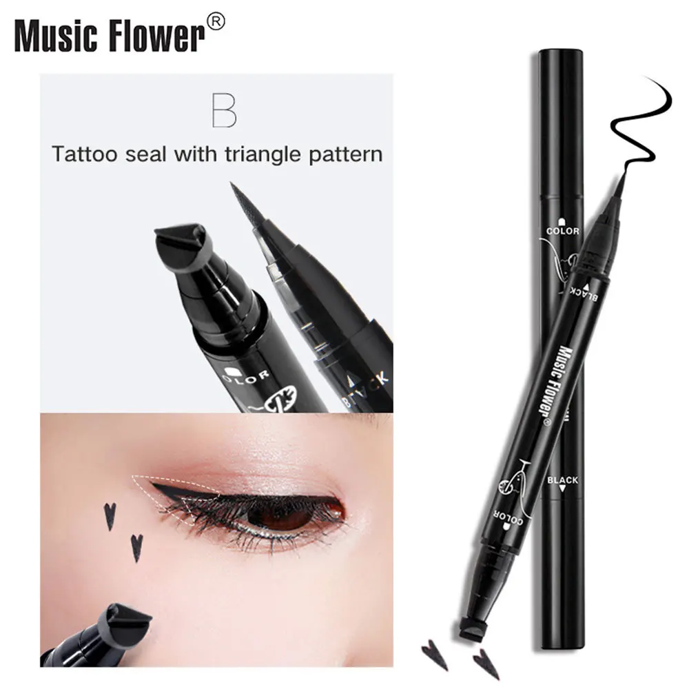 B triangle pattern Music Flower зубная щетка с двумя головками и Черная Подводка для глаз+ татуировки уплотнения, карандаш-подводка для глаз, Водонепроницаемый макияж глаз ручка Жидкость со звездой, карандаш-подводка для глаз - Цвет: B triangle pattern