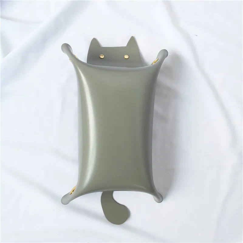 EMPTY GREY Кошачий кожаный лоток для хранения из искусственной кожи, монета, макияж с ключом, лоток, складной лоток с бархатной кошкой, кости, Скалка, лоток, кошелек, коробка для хранения - Цвет: EMPTY GREY