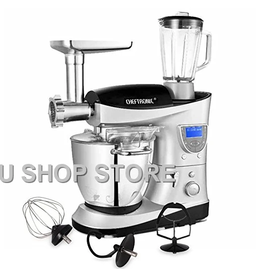 CHEFTRONIC 4 в 1 Многофункциональный кухонный миксер SM-1088, 1000 Вт 7.4QT точный нагрев из нержавеющей миски с мясорубкой B - Цвет: silver color