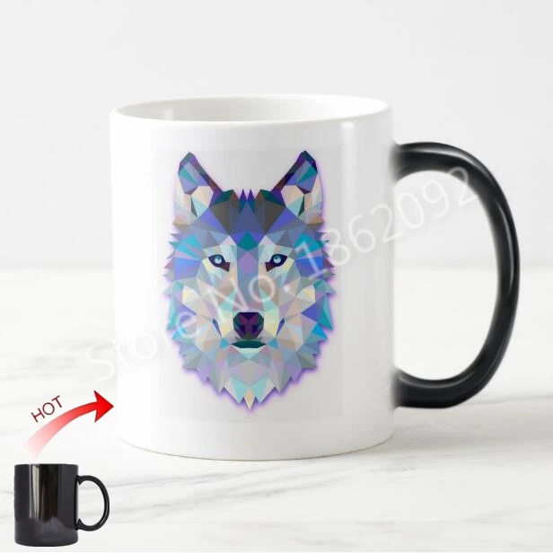 Wolf Горячая новинка 3D волк волшебная кружка Прохладный современный Синий Волк изменение цвета кофе кружки чашки для чая скандинавские творческие подарки керамические животные 11 унций - Цвет: Wolf