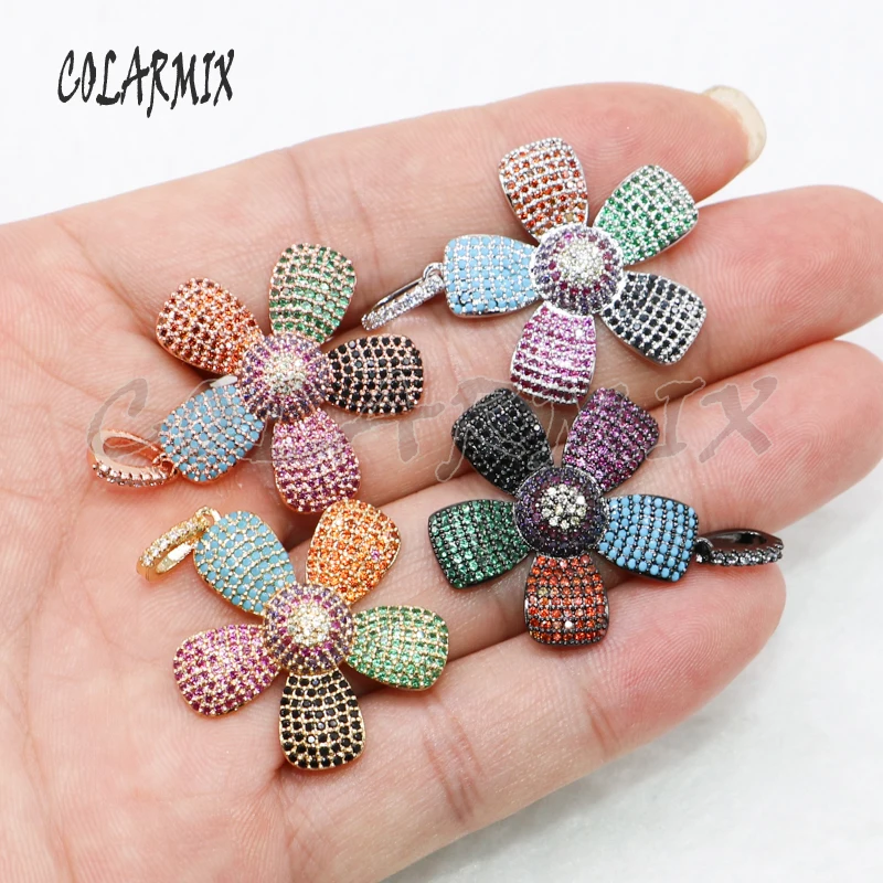 4 Pieces High quality Mix color fashion jewelry pendant pave zircon charm Sun flower for necklace 4918 | Украшения и аксессуары